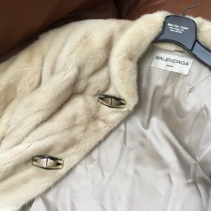 BALENCIAGA 3/4 length natural ivory mink coat, ladies medium sized.